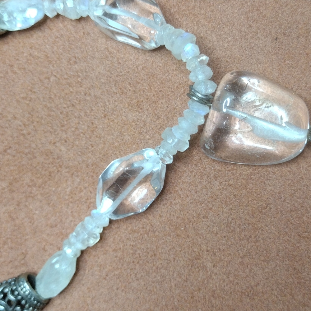 19" Quartz & Rainbow Moonstone Necklace